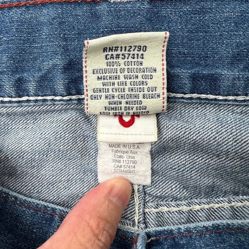 True Religion‎ Section Straight Jeans Size 44 Blue Mens Y2K Embroidered Baggy